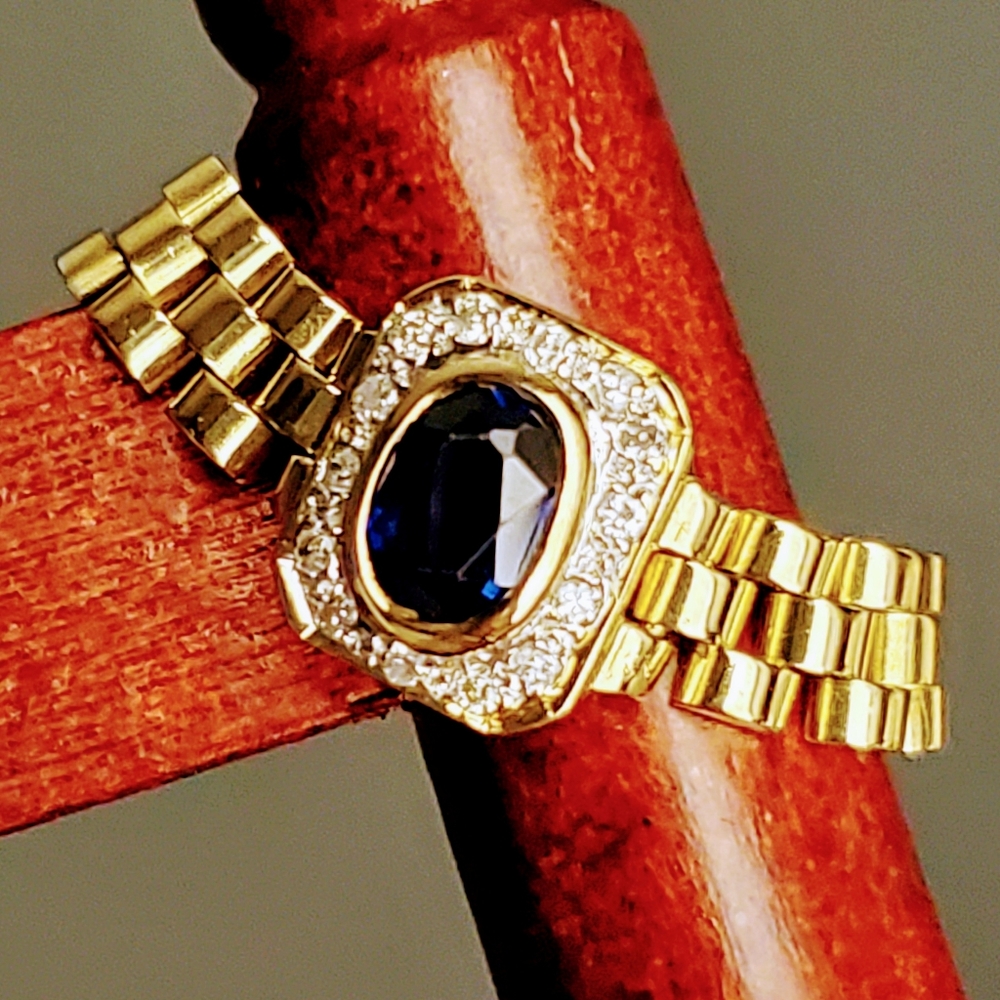 GIA APPRAISED VINTAGE 90S CUSTOM SAPPHIRE 18K STATUS LINK RING